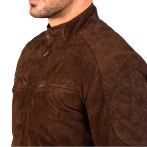 Elegante Chaqueta de Cuero de Cabra Marrón para Hombre con Cuello de Botones a Presión, Cierre de Cremallera, Puños de Punto Acanalado y Forro de Poliéster - Product Image 4