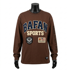 Camiseta de Manga Larga de Algodón Jersey Premium de 220 GSM, Color Marrón, con Apliques Bordados, Personalizada, Unisex - Product Image 1