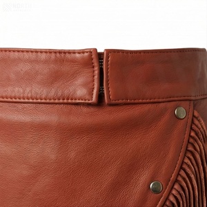 Women Faux Leather Asymmetrical <b>Mini</b> Skirt With Tassel Decoration High Waist Bohemian Style Autumn Wear - Product Image 4
