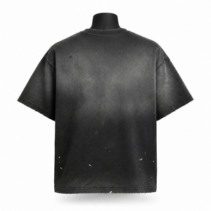Camiseta de algodón negra lavada de corte holgado para hombre, manga corta, cuello redondo, informal, lisa - Product Image 4