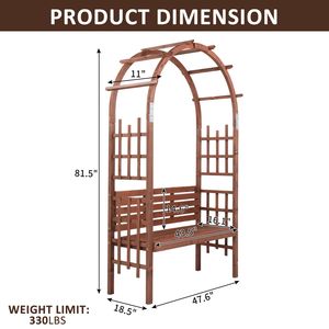 Panchina ad Arco in Legno da 2,07 m per 2 Persone, Gazebo/Pergola da Giardino con Traliccio per Piante Rampicanti, Decorazione per Esterni/Patio, Tettoia per Prato/Cortile - Product Image 2