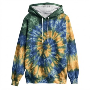 Sudadera con Capucha Unisex de Bloques de Color, Ajuste Holgado, Tejida, Diseño Casual con Bolsillos, Patrón Otoñal Azul, Verde y Amarillo, 100% Algodón - Product Image 1