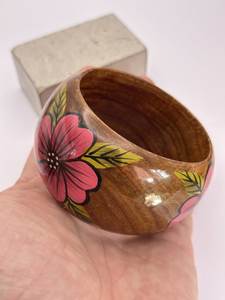 Heart Cutout Wooden Bangle <b>Bracelet</b> for Women Rustic <b>Boho</b> Vintage Style Hand Carved Daily Wear Party & Festive Fashion Cuff - Product Image 3