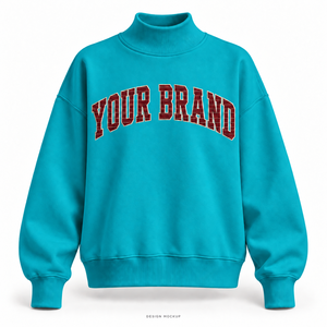 Sudadera Oversize Personalizada para Mujer en Color Verde Azulado con Cuello Alto Simulado, Apliques Planos y Logotipo Bordado en el Borde, 32 Colores, Tallas XS-3XL - Product Image 1