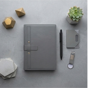 Grey Leatherette A5 Executive <b>Notebook</b> Gift <b>Set</b> With Pen Keychain Card Holder Custom Logo Office Use - Product Image 2