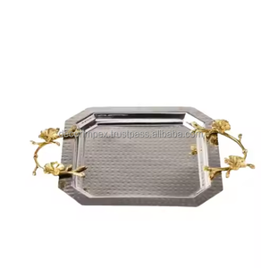 Plateau décoratif en aluminium Style personnalisable Plateaux en argent Accessoires de table Fruits Snack Bonbons Plat de service Décoration intérieure élégante - Product Image 2