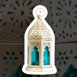 Petite Lanterne Photophore en Métal Doré Verre Coloré Style Marocain Rétro pour Éclairage Décoratif Comprend Bougeoirs - Product Image 2