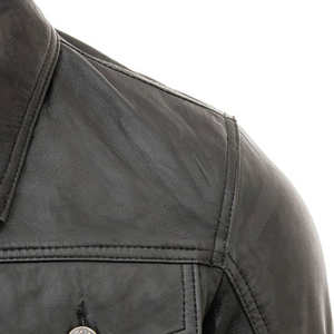 Chaqueta de Cuero para Hombre, Estilo Urbano, Corte Ajustado, Cuello Camisero, Corta, Cálida para Invierno, Precio al por Mayor - Product Image 6