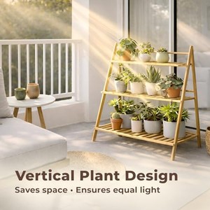 Support pour plantes contemporain à 3 niveaux en bois dur tropical |   Étagère de présentation en bois pour plantes d'extérieur, vente en gros - Product Image 4