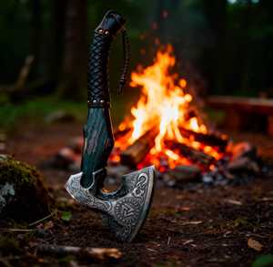 Handcrafted Viking Hatchet with Carbon Steel Blade and Wood <b>Handle</b> for Outdoor Survival Use - Product Image 2
