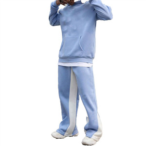 Conjunto Deportivo Ekin Impex Oversized Color Block Térmico 100% Algodón para Hombre, Sudadera con Capucha y Paneles en Contraste Azul Cielo y Blanco, Estilo Holgado - Product Image 4