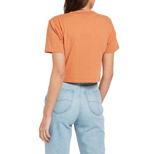 INDEX APPAREL Women's Orange Crop <b>Top</b> T-Shirt Crew Neck Short Sleeve Solid Color Casual Spring Summer Wear - Product Image 2