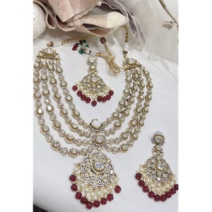 Beautiful Premium Quality Brass Gold Plated Moissanite Necklace <b>Set</b> with Earrings for Wedding and <b>Gift</b> Collection for <b>Women</b> - Product Image 1