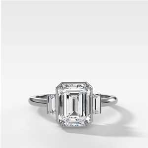 4 Carat Emerald Cut Lab Grown Diamond Three Stone Ring Bezel Set Baguette Trilogy Band Women Custom 14K 18K <b>Solid</b> Gold Wholesale - Product Image 3