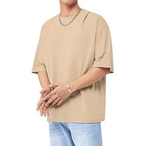 <b>Men</b> Khaki Oversized T Shirt Drop Shoulder Boxy Fit Cotton Summer Casual Tee Shirt Wholesale Custom Apparel Manufacturer - Product Image 3