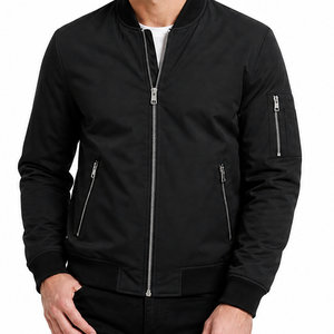 Best selling Men's All Black Bomber <b>Jacket</b> Arm Sleeve Zipper Pocket Solid Black Casual Flight Lightweight <b>Zip</b> <b>Up</b> <b>jacket</b> - Product Image 2