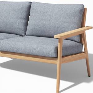 Sofá de Jardín Moderno de Madera de Teca para Exteriores, Sofá de Dos Plazas para Patio con Cojines Grises Impermeables para Patio Trasero, Balcón, Hotel - Product Image 5