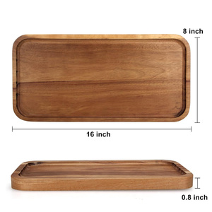 Grand plateau de service en bois artisanal Planche à charcuterie rectangulaire en bois d'acacia Assiette à gâteau à dessert Plateaux de service à fromage - Product Image 4