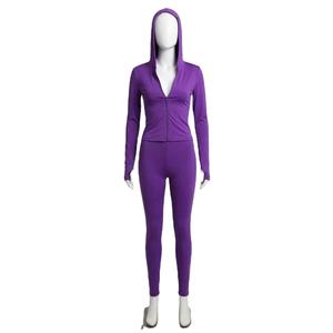 Ensemble de survêtement slim pour femme, hiver, 100% coton, sweat à capuche zippé, pantalon évasé, jogging évasé - Product Image 1