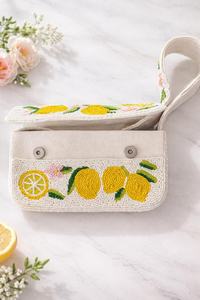 Handmade Rectangular Cotton Handbag With Lemon Embroidery Design - Product Image 2