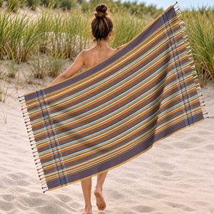 Serviette Kikoy en coton tissé multi-rayures Sandex Corp - Écologique, super absorbante, design moderne de luxe, pour la plage toute l'année - Product Image 1