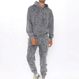 Ensemble de survêtement unisexe en coton 100% avec sweat à capuche et pantalon de jogging délavé à l'acide, chaud, pour l'automne, style sportswear et streetwear décontracté - Product Image 1