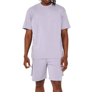 High Quality Twin <b>Set</b> Summer Solid Two-Piece Breathable Polyester Cotton Men's Casual T-Shirt and Shorts <b>Set</b> Seamless Fusing - Product Image 2