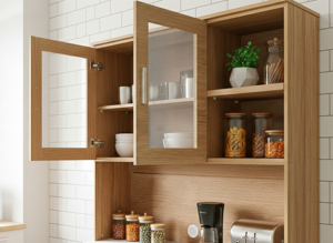 Meuble de cuisine moderne en mélamine stratifiée Essence Malaysia, étagère de boulanger, support pour micro-ondes, finition chêne blanc marbré, acrylique - Product Image 2