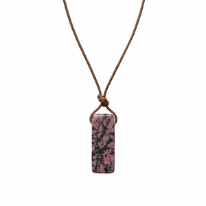 Rhodonite Bloom Natural Crystal Pendant Necklace with Adjustable <b>Rope</b> <b>Chain</b> for Men and Boys - Product Image 2