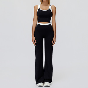 Yoga Crop Top and Flare <b>Pants</b> Set Fashionable Gym Wear 2 Piece Athletic Outfit for Yoga Fitness Sports Activities for Women - Product Image 1
