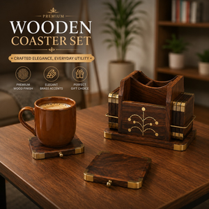 Handmade Indian Rosewood Stationery Rack with Coasters | Brass Inlay Wooden Desk Organizer <b>Pen</b> Holder Gift Set Premium Artisan - Product Image 4