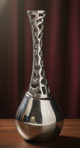Vase à fleurs de luxe en argent, design ajouré en treillis, moderne, décoratif, en porcelaine chromée métallique, pour table, décoration intérieure - Product Image 2