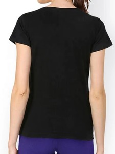 Camiseta de Manga Corta con Cuello Redondo para Mujer, Color Negro, Corte Regular, Informal, de Algodón Jersey, Transpirable, Color Sólido, para Todas las Temporadas - Product Image 4