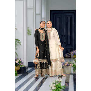 Ensemble de vêtements de fête pour femmes avec haut fantaisie, dupatta et sharara - Product Image 5