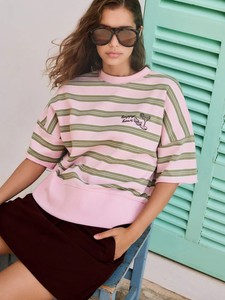 Sudadera con Capucha de Forro Polar a Rayas Rosas con Logotipo Happy Hour Estampado en la Parte Delantera, Ropa Casual de Invierno, Corte Holgado, 100% Algodón, Anti-Pilling - Product Image 4