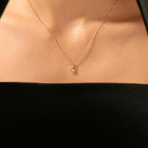 Collier pendentif vague en diamant de culture, or massif 14 carats, solitaire, diamant rond, élégant, bijou raffiné, cadeau pour femme - Product Image 5