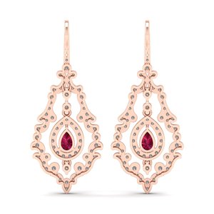 REYES Exclusive 14K Solid Gold Diamond Dangle Drop Earrings Pear Cut 0.78 Carat Ruby Gemstone Wedding Gifts Fine Jewelry - Product Image 4
