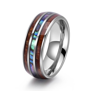 Anillo de Boda de Acero de Tungsteno con Incrustaciones de Concha Azul Colorida y Banda Plateada Pulida de Alta Calidad de 8 mm para Hombre - Product Image 1