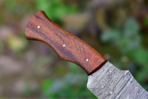 มีดล่าสัตว์เหล็กดามัสกัสทำมือ ด้ามไม้ ยาวรวม 8 นิ้ว ใบมีดทำมุมเฉียง DIY - Product Image 4