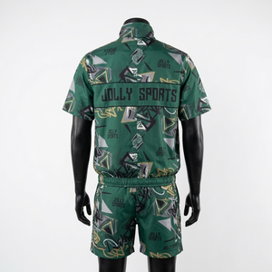Premium 120 GSM Polyester Taslon Men <b>Green</b> Printed Windbreaker <b>Jacket</b> Short Set Custom Logo Windbreaker Shorts Set for Men - Product Image 3