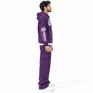 Conjunto de 2 piezas personalizado al por mayor: Sudadera con capucha con cremallera y pantalones cargo relajados, moda urbana de invierno, ropa deportiva, ropa de calle, ropa de marca privada. - Product Image 2