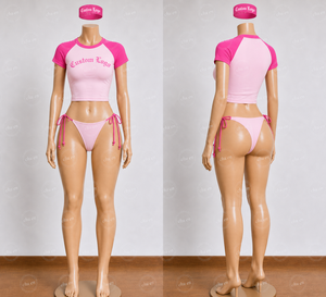 Set Bikini Donna ad Asciugatura Rapida: Slip e Top Corto Stile Baby Tee, Costume da Bagno da Spiaggia <span class=keywords><strong>con</strong></span> <span class=keywords><strong>Perizoma</strong></span> - Product Image 2
