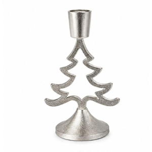 Support de bougie de Noël en aluminium argenté fait main, en forme de sapin, en métal, pour la décoration de table festive, vente en gros - Product Image 1