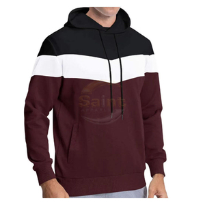 เสื้อฮู้ดดี้ผู้ชายแบบสวมหัว สีบล็อก ผ้าฝ้าย 100% ทรงโอเวอร์ไซส์ สไตล์วินเทจ สำหรับฤดูหนาว สีแดงเลือดหมู ดำ ขาว แขนยาว มีกระเป๋า สวมใส่สบายๆ - Product Image 2