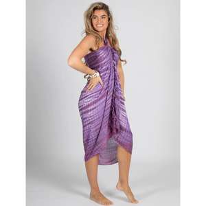 Vestido playero morado con efecto tie-dye para mujer, sin mangas, holgado, para verano, para cubrir el bikini, con pañuelo a juego. - Product Image 4