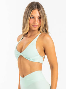 Ensemble 2 pièces de fitness pour femme, qualité supérieure OEM, comprenant un legging à taille croisée et un soutien-gorge, couleur menthe fraîche, nouveau, respirant, pour yoga et entraînement - Product Image 2