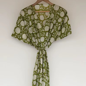 Robe kaftan en coton imprimé indien avec cordon de serrage réglable, vêtement de détente - Product Image 1