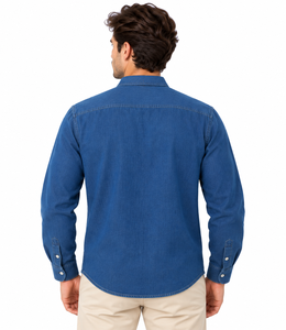 <b>Mens</b> Royal Blue <b>Denim</b> Button Front Classic Full Sleeve Casual <b>Shirt</b> 100% Cotton Solid Fabric Soft Regular Fit - Product Image 3