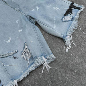 Shorts en jean superposés personnalisés pour hommes, déchirés et délavés, style Y2K streetwear, double taille, cargo, OEM ODM - Product Image 2