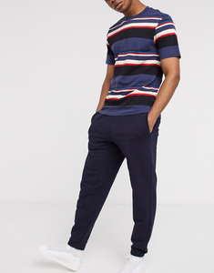 Men's Navy Blue Corduroy Sweatpants With Side Pockets Elastic Waist Casual Autumn Wear Breathable Midweight Knitted Pants - Product Image 1